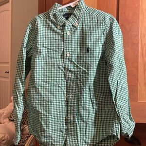 Ralph Lauren size seven Green gingham button down dress shirt. Youth size 7.